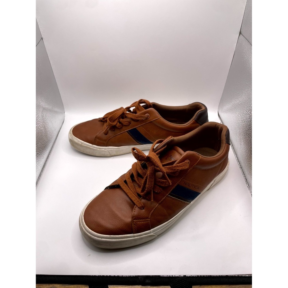 Nautica Garrison 2 Mens US 11 Sneaker Brown Blue Leather Lace Up Casual Shoes